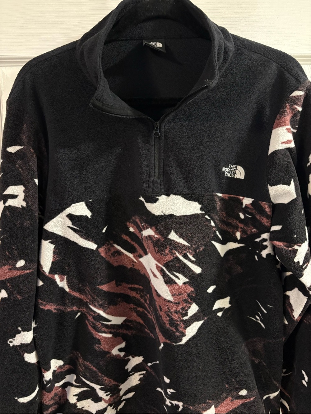 The North Face Black Pink White Patterned Fleece Quarter-Zip Pullover
